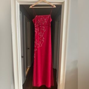 Vintage BCBG Embellished Beaded Redish Pink Gown
